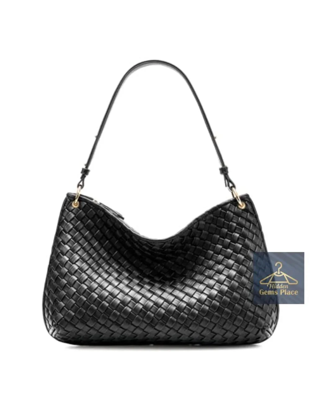 Woven Hobo Shoulder Bag Synthetic Leather Handbag with Zipper Pockets